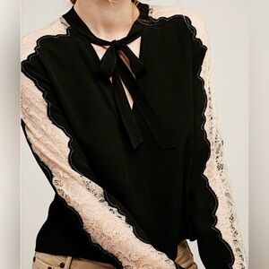 Free People Ivory Lace Long Sleeve Top Size XS